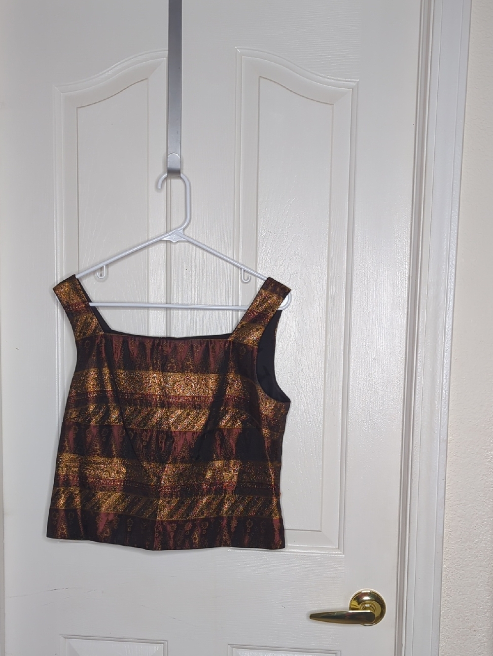 Vintage 90's JR Nites Metallic Stripe Tank Top‎ in Black and Copper Zip Back